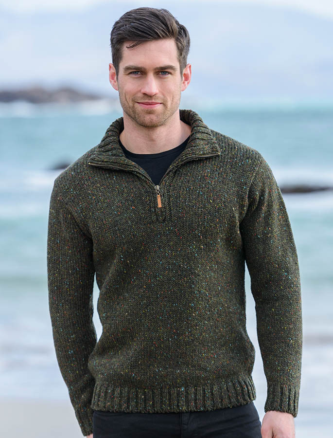 Donegal Tweed Half Zip Sweater | Aran Sweater Market