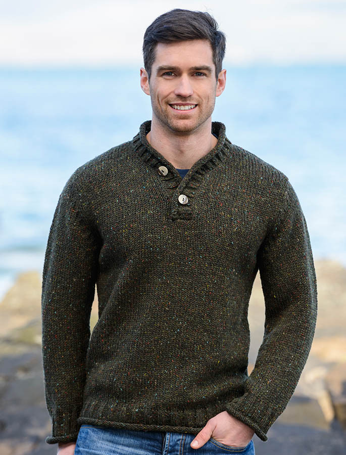 Men's Donegal Tweed 2 Button Sweater | Aran Sweater Market