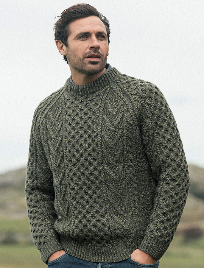 Mens Hand-knit Chevron Stitch Sweater | Aran Sweater Market