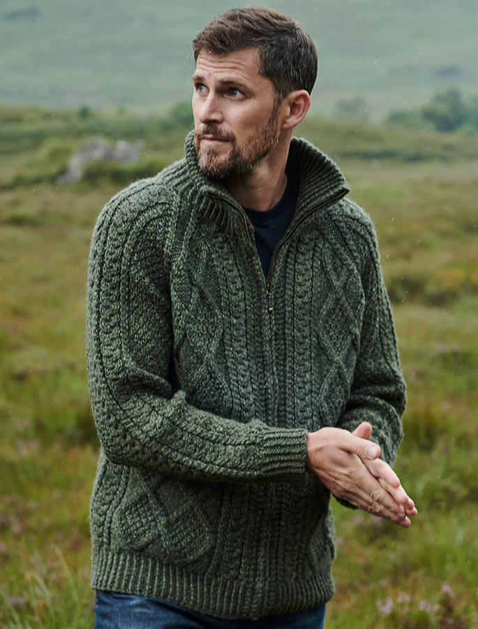 Men's Aran Zip Cable Knit Cardigan | Skiddaw | Aran Sweater Market