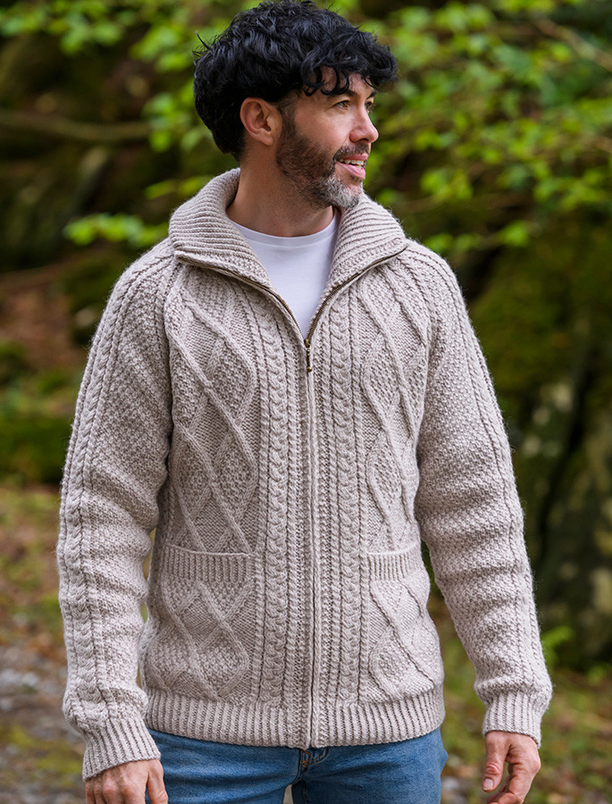 Hand Knit Zipper Cardigan with Pockets Irish Wool Cardigans