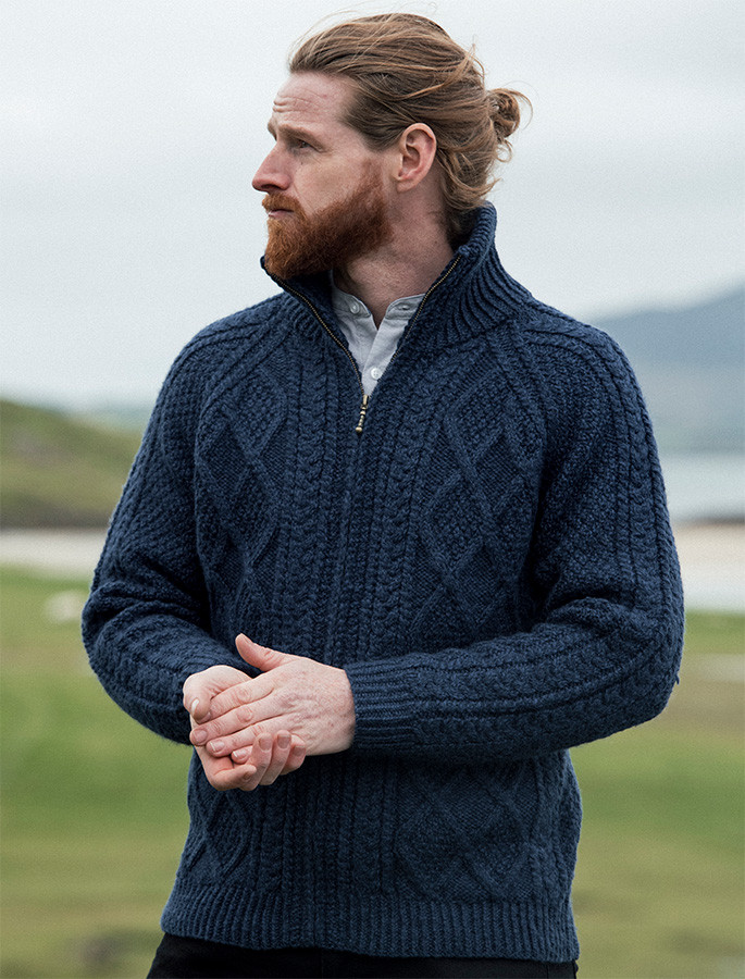 Hand Knit Zipper Cardigan with Pockets | Irish Wool Cardigans