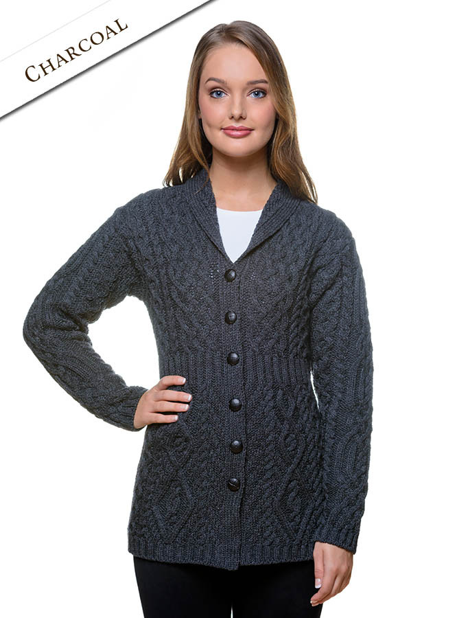 Shawl Neck Cardigan Women, Ladies, Aran Knitwear | Aran Sweater Market