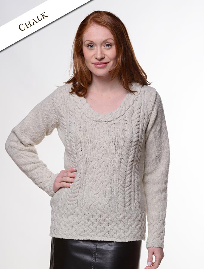 Wool Cashmere Plaited Neck Sweater | Aran Sweater Market