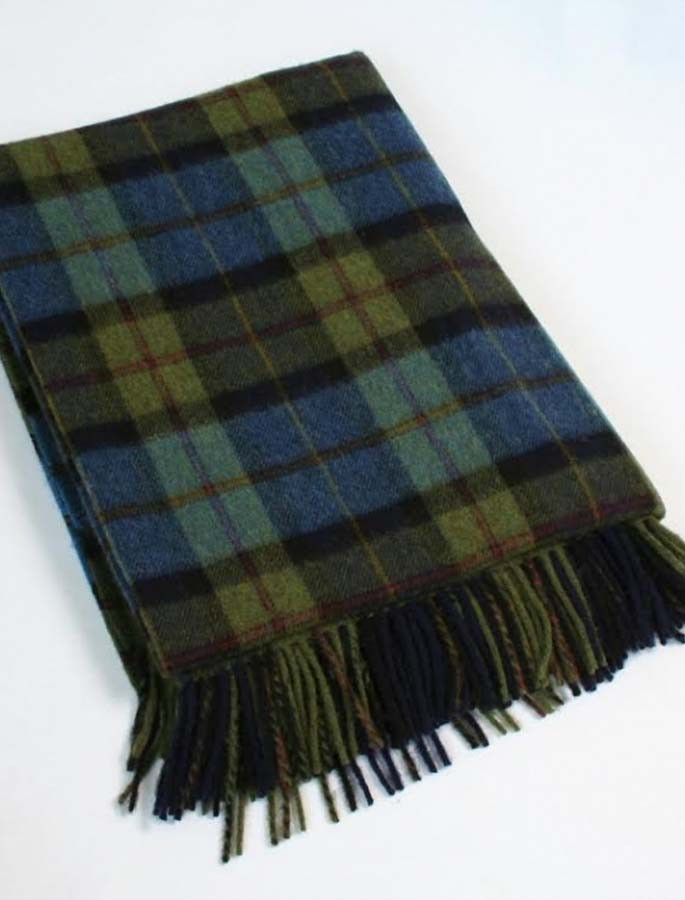 Lambswool Plaid Throw Olive Blue Black