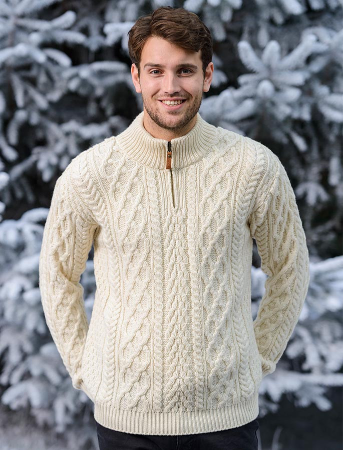 Mens Half Zip Sweater, Zip Neck | Aran Sweater Market