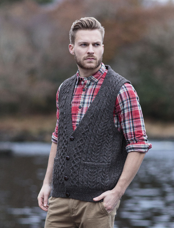 Mens V-Neck Waistcoat | Mens Wool Waistcoat | Aran Sweater Market