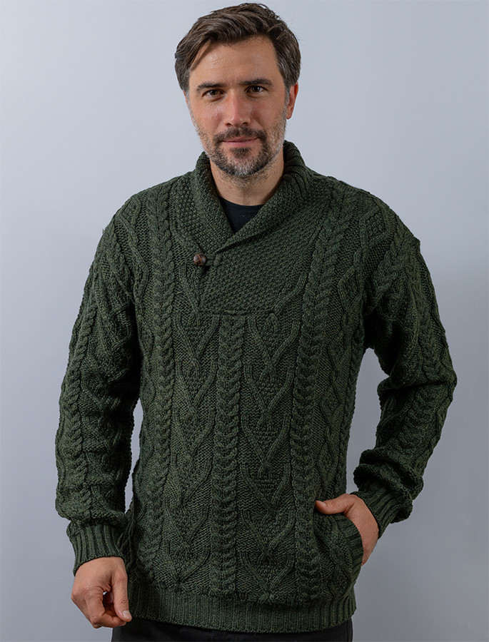 Mens Shawl Collar Sweater, Shawl Neck | Aran Sweater Market
