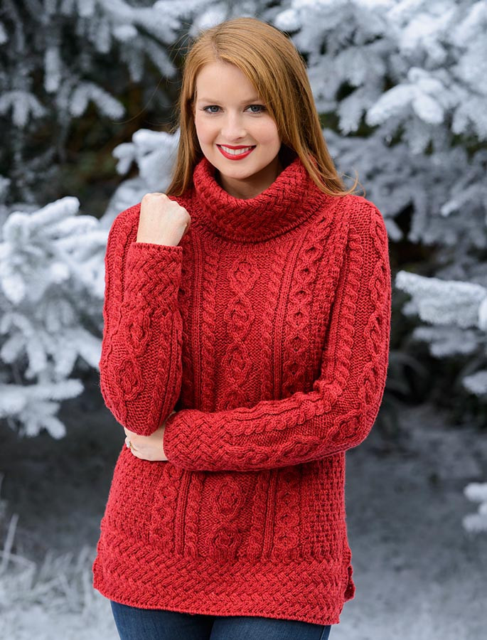 Aran Cowl Neck Tunic Sweater |[Free Express Shipping Offer]