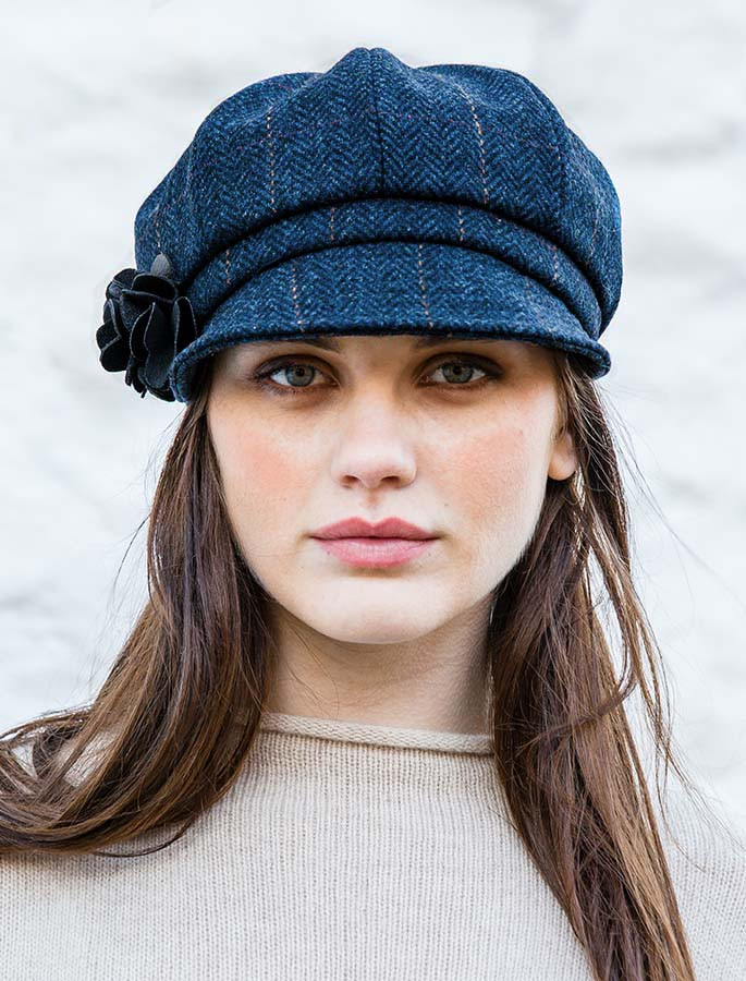 Ladies Tweed Newsboy Hat - Denim | Aran 