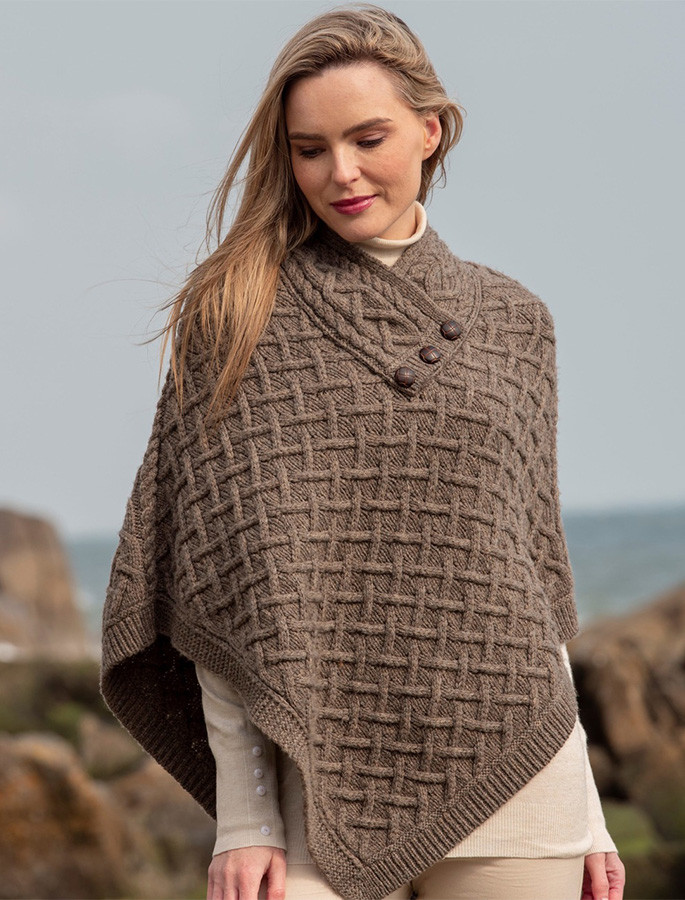 Super Soft Lattice Stitch Poncho | Aran Sweater Market