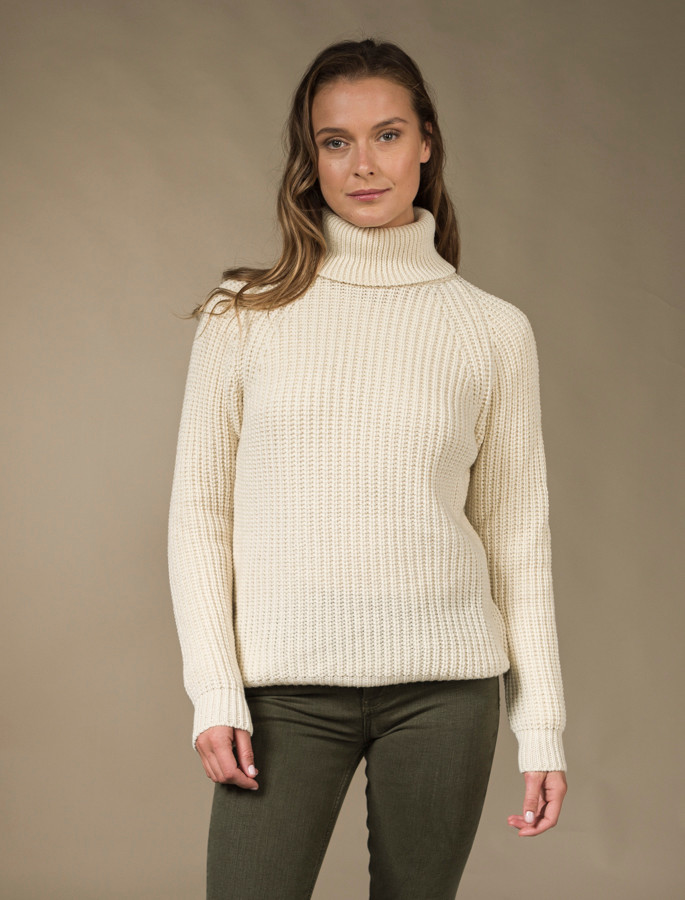 Ribbed Wool Turtleneck Sweater in Beige