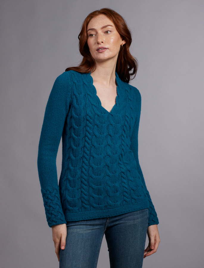 Wool Cashmere Cable V-Neck Sweater | Aran Sweater Market
