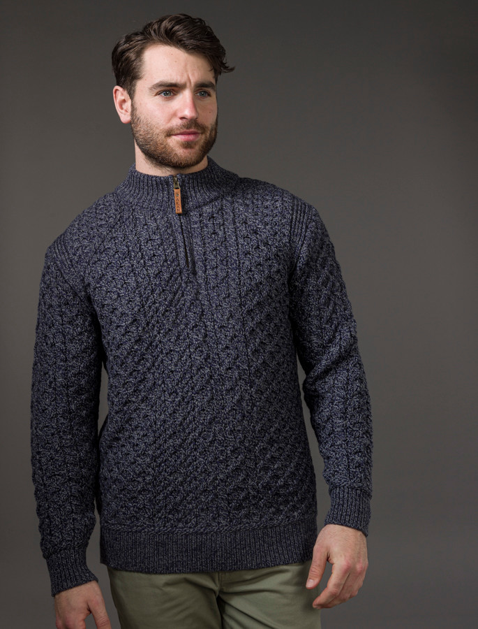 Mens Super Soft Half Zip Aran Sweater | Aran Sweater Market