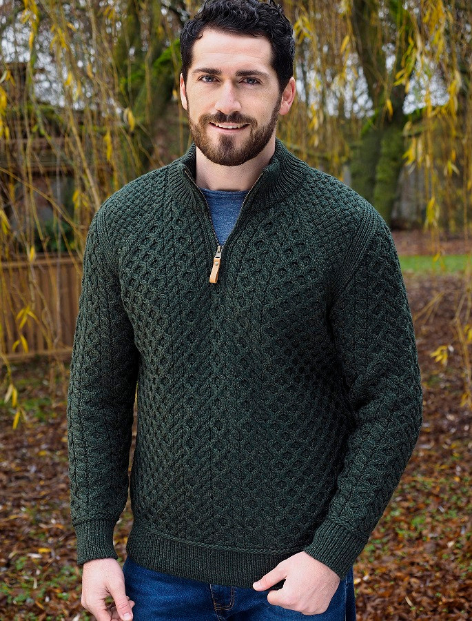 Mens Super Soft Half Zip Aran Sweater | Aran Sweater Market