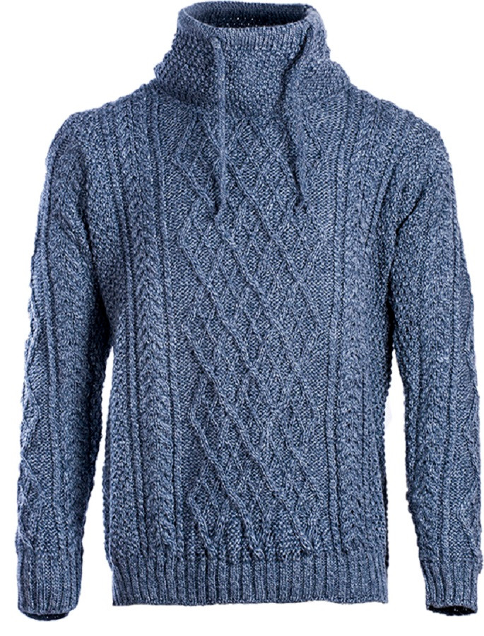 Mens Drawcord Collar Aran Sweater | Aran Sweater Market