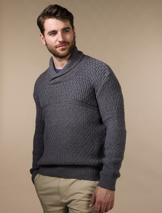 Men's Textured Shawl Collar Sweater | Aran Sweater Market