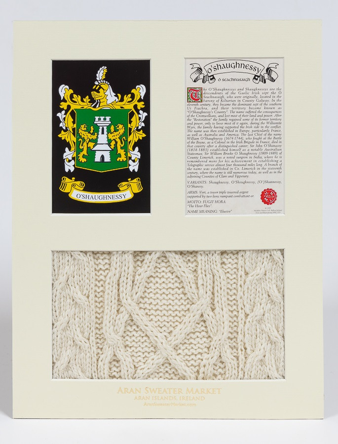 O'Shaughnessy Clan Aran & History Display Original O'Shaughnessy Name