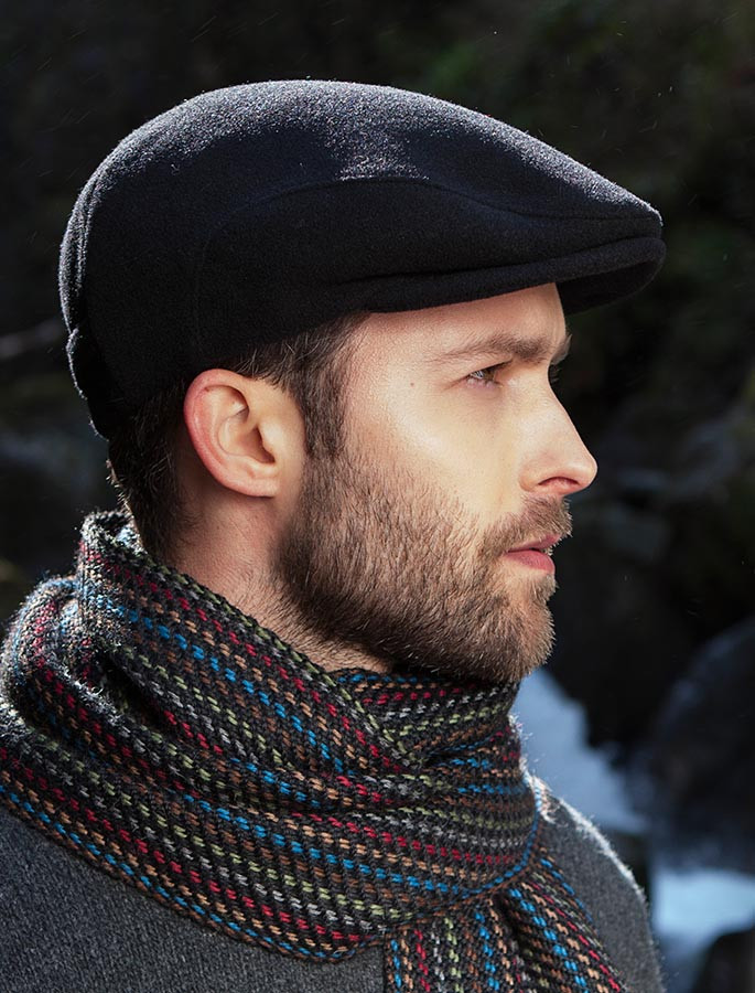 irish wool flat cap with button down ear flaps