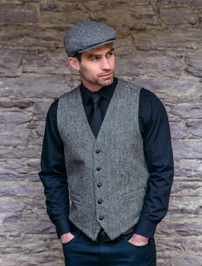 Irish Tweed Herringbone Waistcoat - Grey | Mucros Weavers