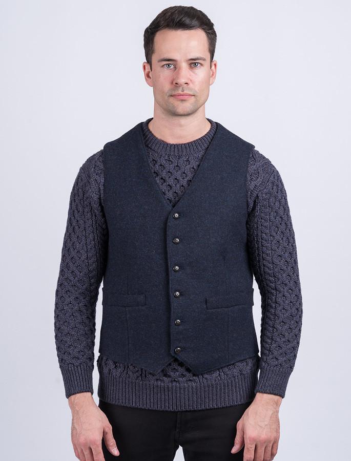Ryan Tweed Navy Herringbone Wool Waistcoat