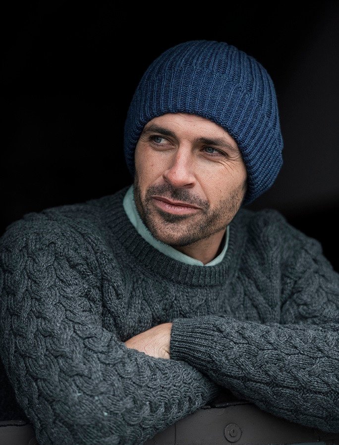 Men's Ribbed Super Soft Merino Wool Hat|Irish Sea|Aran Sweater Market