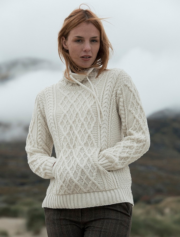 Ladies Drawstring Sweater With Purch Pocket | Aran Sweater Market