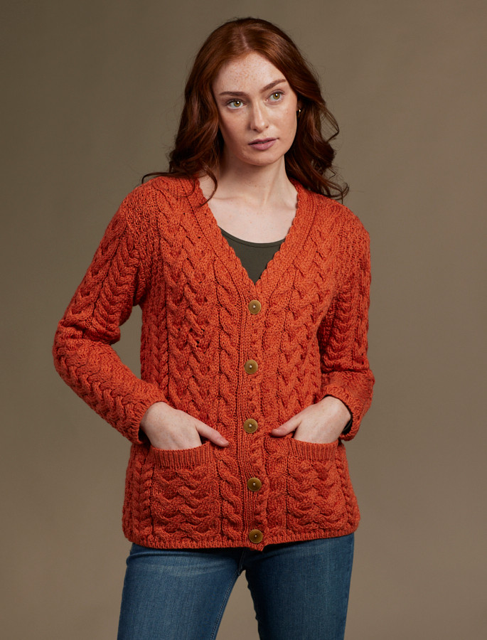 Super Soft V-Neck Button Up Cable Knit Cardigan | Aran Sweater Market