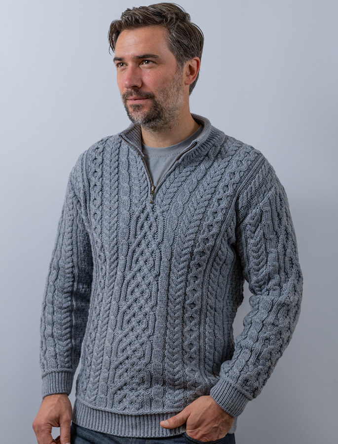 Mens Super Soft Half Zip Aran Troyer 
