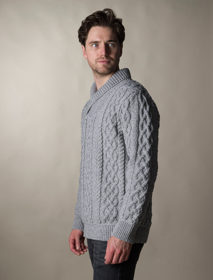 Men's Shawl Collar Aran Sweater | Aran Sweater Market