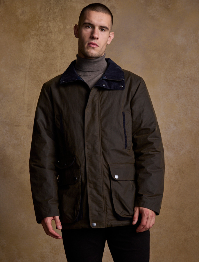 Archie Men's Waxed Jacket Olive1