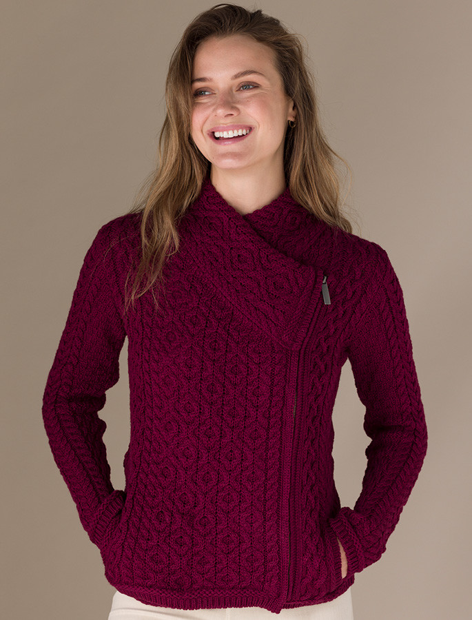 Women's Aran Jacket With Side Zip | Aran Sweater Market
