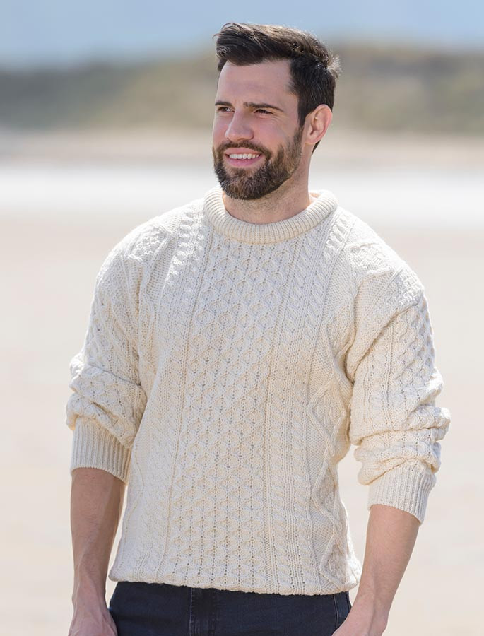 Men's Irish Wool Pullover Sweater, 'Aran Islands Classic