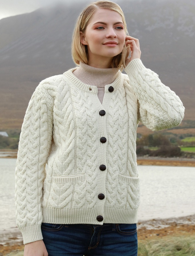 Oatmeal, 100% Pure Wool Button Everyday Cardigan