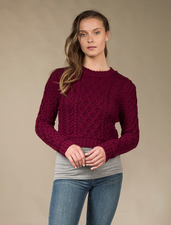 Ladies Cropped Aran Sweater