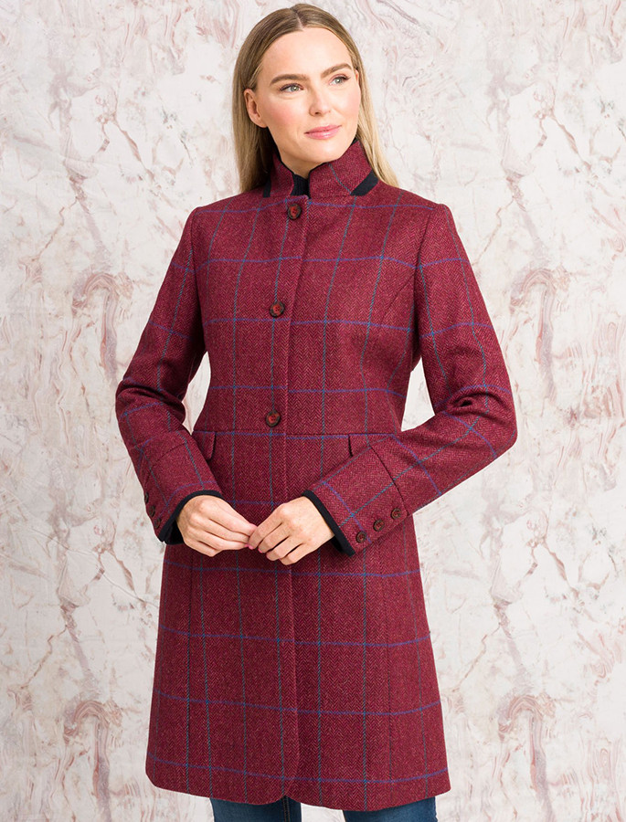 Pamela Tweed Coat - Rose Herringbone Check