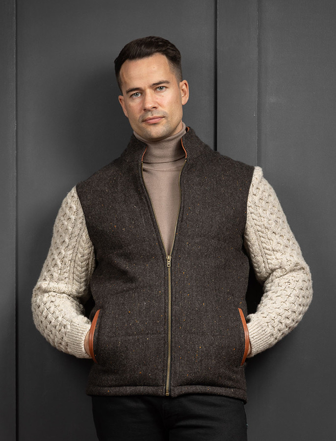 Shackleton Brown Tweed Jacket With Cable Knit Sleeve | Aran
