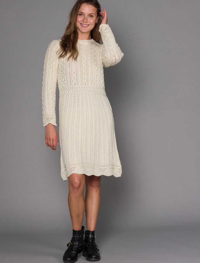 knee length dresses for ladies Light Smoke Heather Wool Jersey Knit Crew Neck Short Sleeve A-Line Dress main image 1