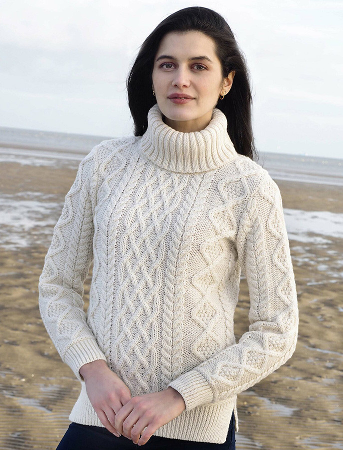 Cowl Neck Cable Knit Sweater - Aran Sweaters Direct