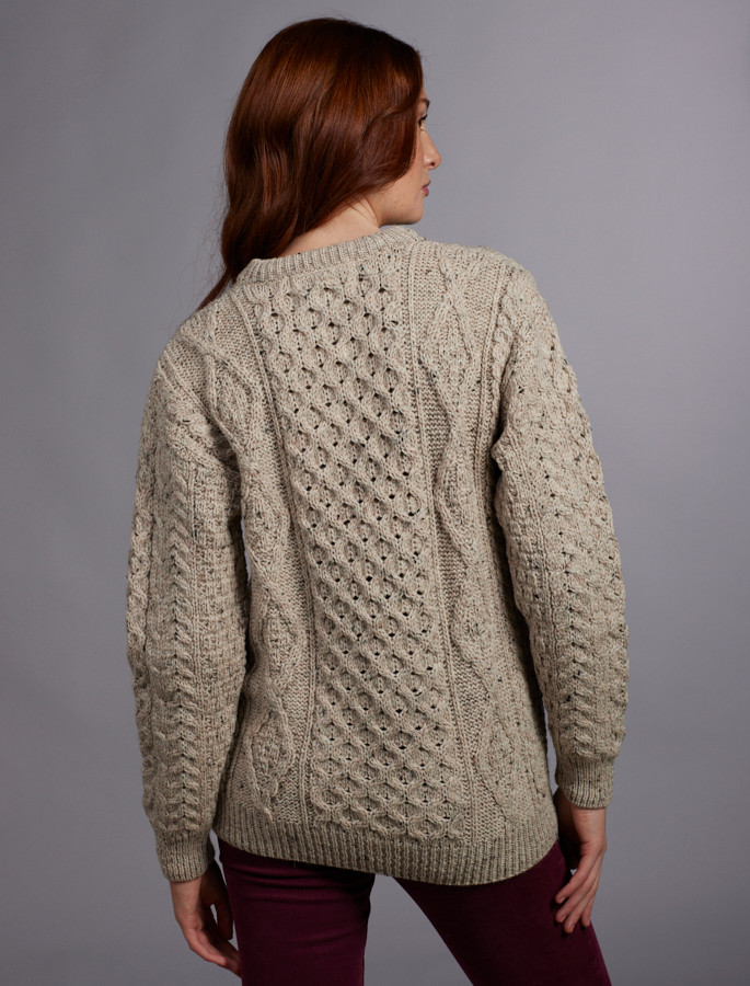 Women's Aran Knit Crew Neck Sweater