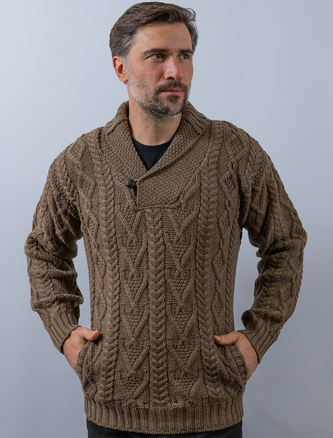 Mens Shawl Collar Sweater, Shawl Neck Aran Sweater Market
