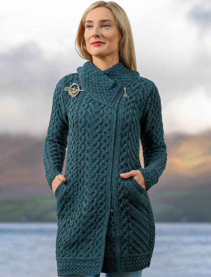 Claddagh Heart Design Side Zip Coatigan