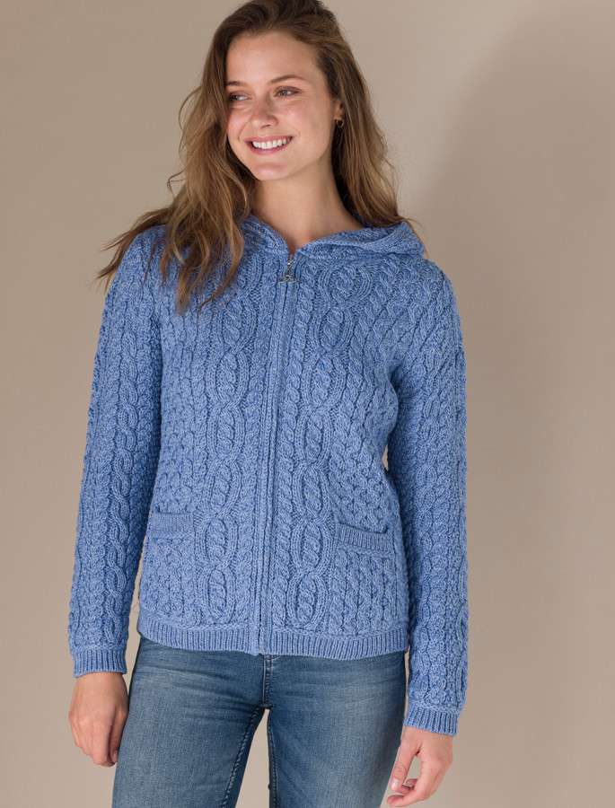 Cable Knit Hoodie With Celtic Knot Zipper Pull [Free Express Shipping]