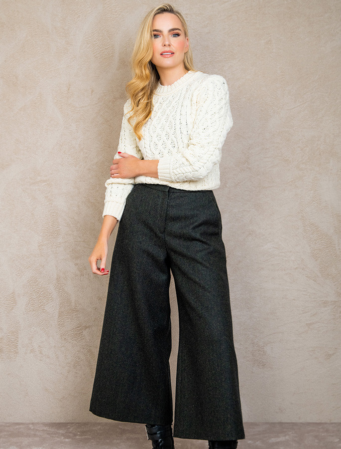 Enya Tweed Culottes - Green Herringbone | Aran Sweater Market