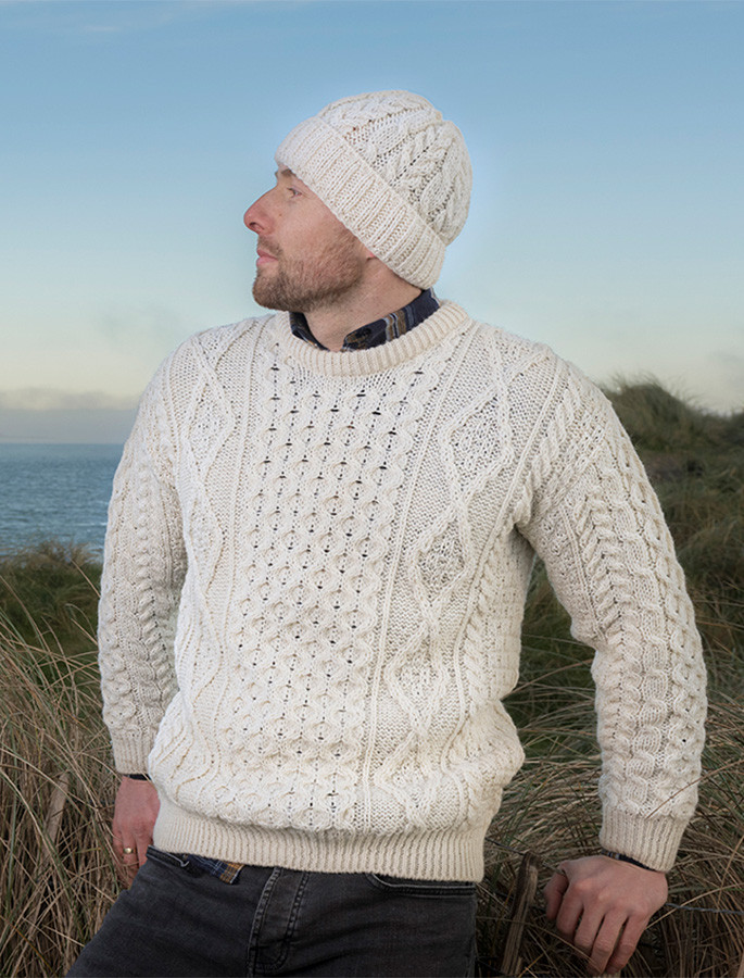 Aran sweater knit hat Free Patons Big Aran Sweater & Earflap Hat Knitting Pattern  main image 4