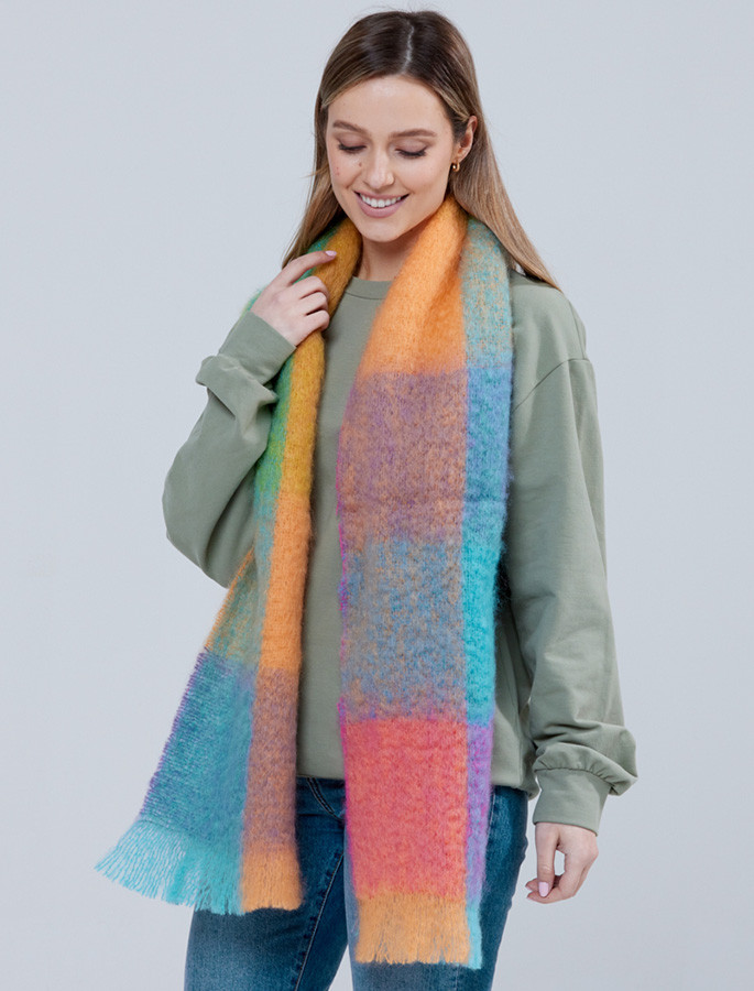 Orange and green wool scarf
