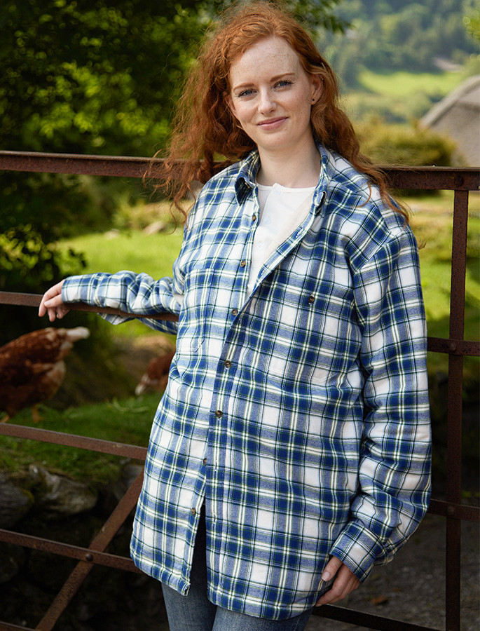 Ladies Fleece Lined Flannel Shirt Douglas Blue Tartan Aran