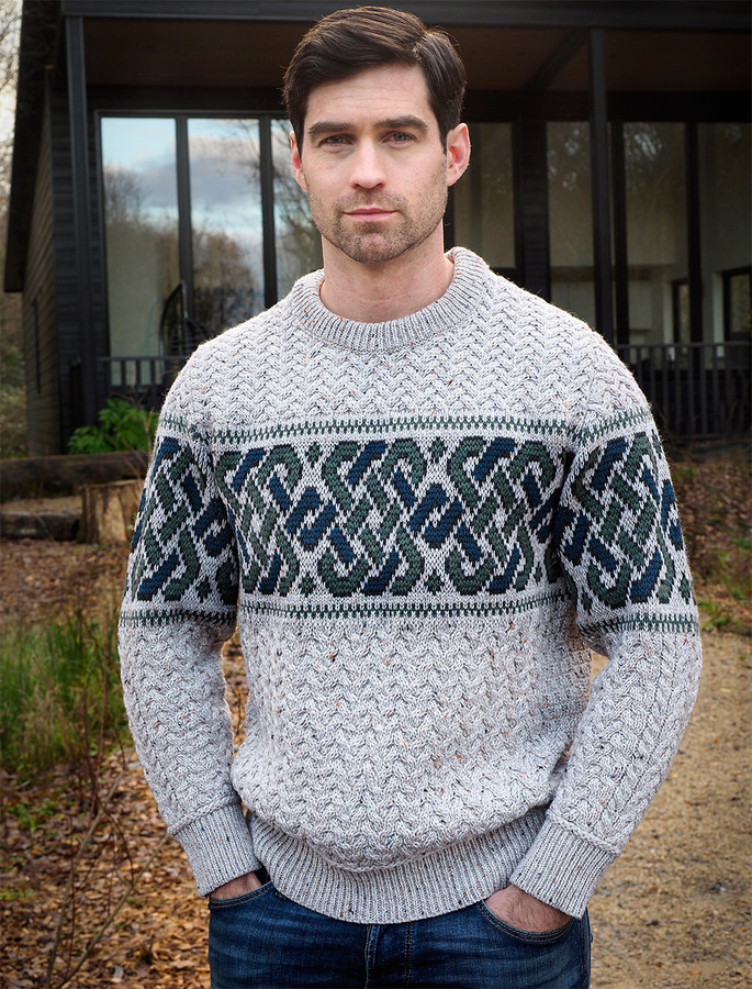 Merino Jacquard Crew Neck Sweater | Aran Sweater Market