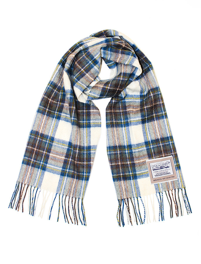 Pure Wool Tartan Check Scarf - Muted Blue