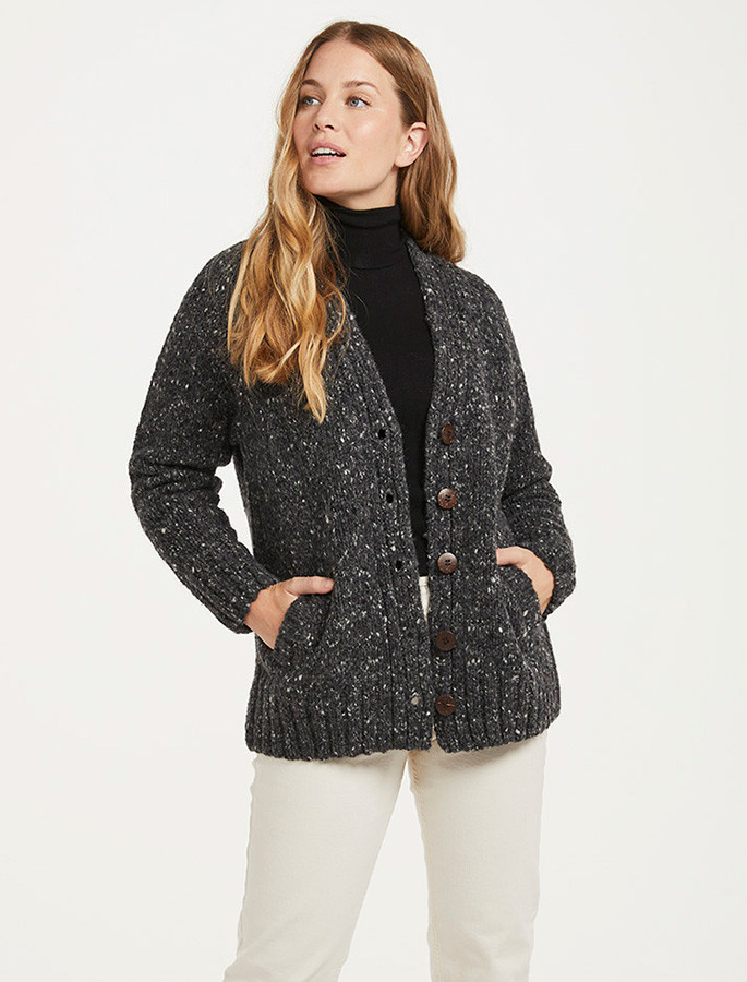 Ladies V-Neck Donegal Wool Cardigan | Aran Sweater Market